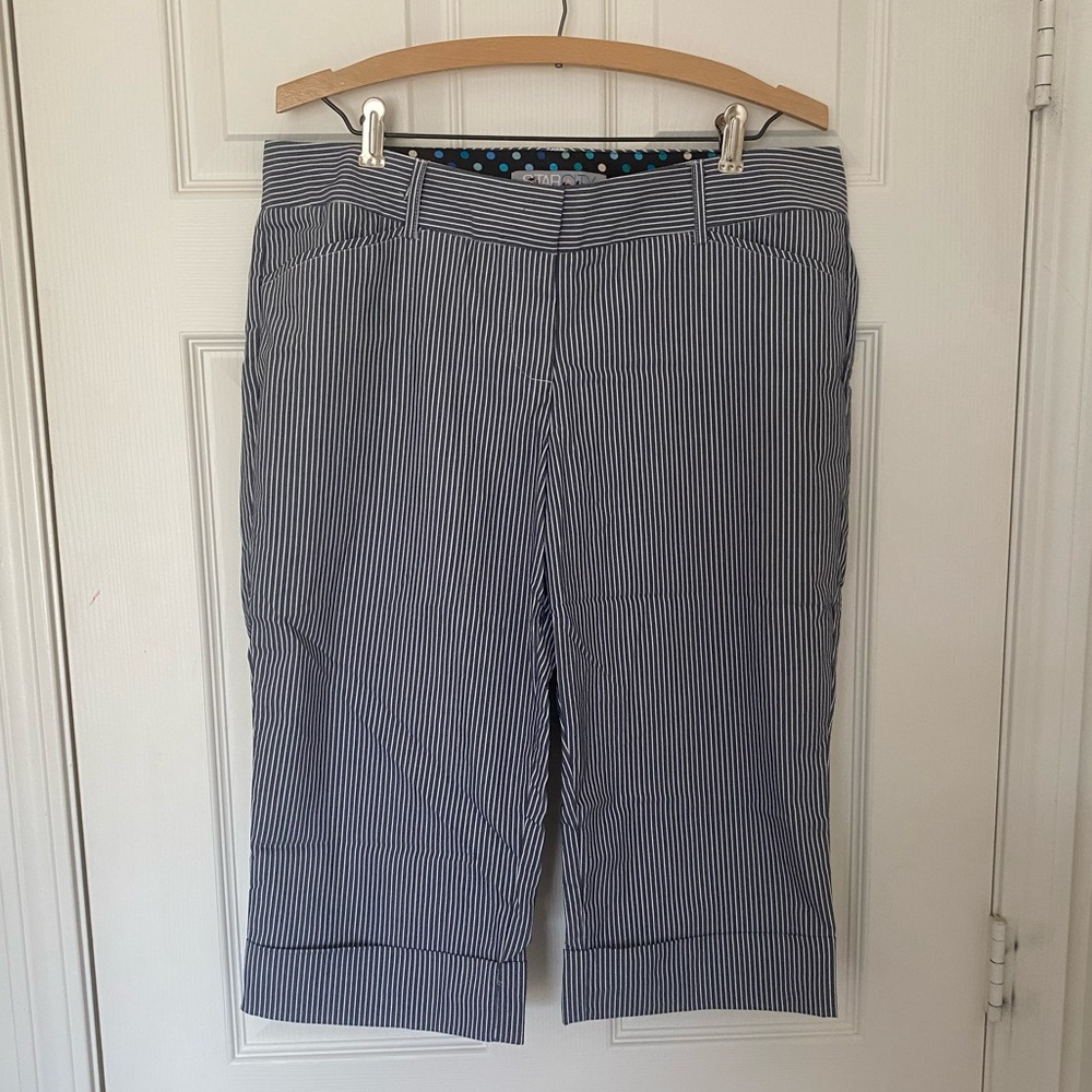 Star City Navy and White Pinstripe Bermuda Shorts